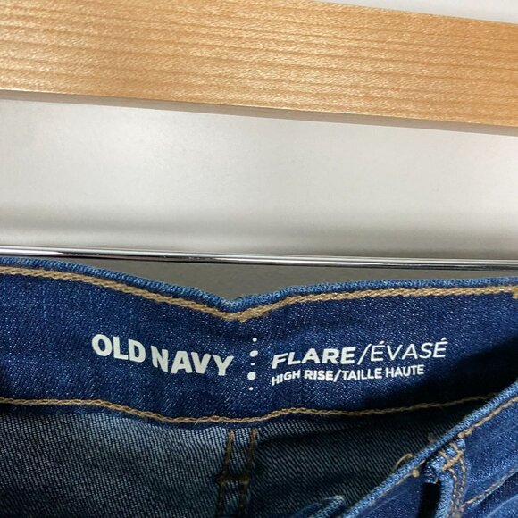 Old Navy High Rise Flare Jeans Dark Wash Womens 6 Whiskering - Picture 2 of 7